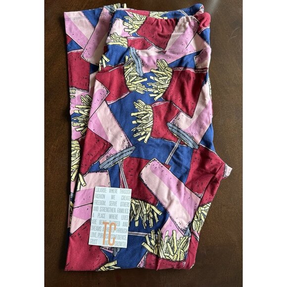 TC LuLaRoe Tall & Curvy Leggings French Fries MilkShake Fast Food, Brand New NWT - Picture 1 of 2